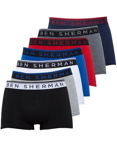 Ben Sherman . S Elasticated Waistband Jersey Boxers 7 Pack - Blue