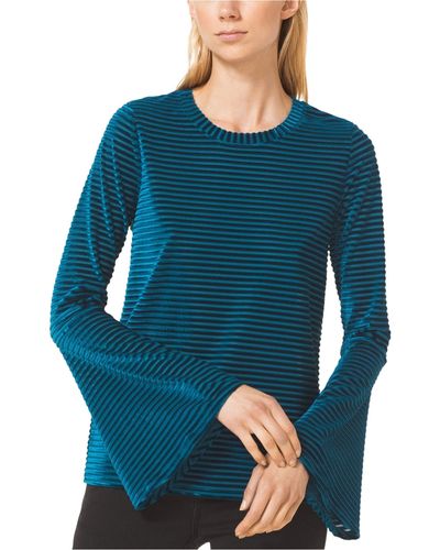 Michael Kors Michael S Mesh Inset Striped Sweatshirt Blue L