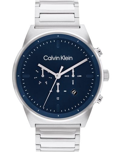 Calvin Klein Quartz 25200300 Stainless Steel And Leather Strap Watch - Blue