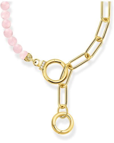 Thomas Sabo Gold-plated Link Chain Necklace With Rose Quartz Beads 925 Sterling Silver - Metallic