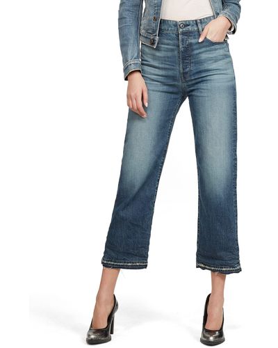 G-Star RAW Tedie Ultra High Waist Straight Ripped Ankle C Jeans - Blu