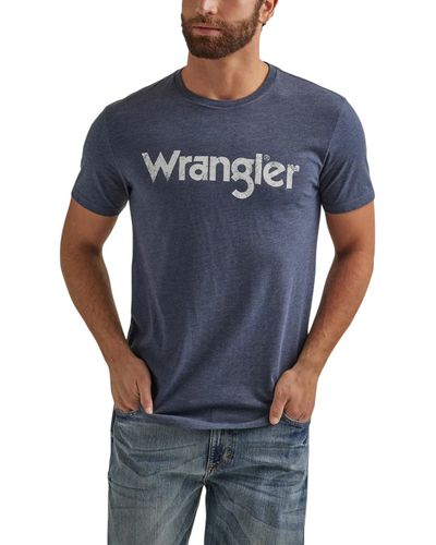 Wrangler Western Crew Neck Short Sleeve Tee Shirt - Blue