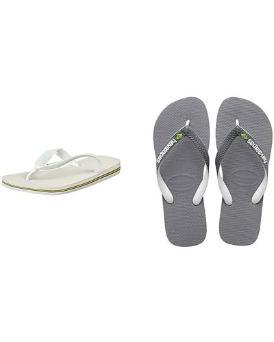 Havaianas , Adults, Brasil, Flip Flop, White, 7.5/8 Uk Brasil Mix Adult Flip Flops | Color: Grey/white/white | - Metallic
