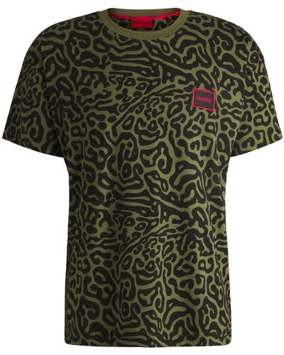 HUGO S Pufferfish T-shirt Stretch-cotton Pyjama T-shirt With Seasonal Pattern Black - Green
