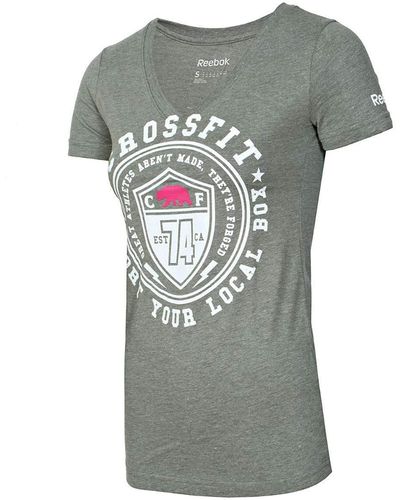 Reebok Crossfit Grey Cali Support Your Local Box V-neck T-shirt Z85893