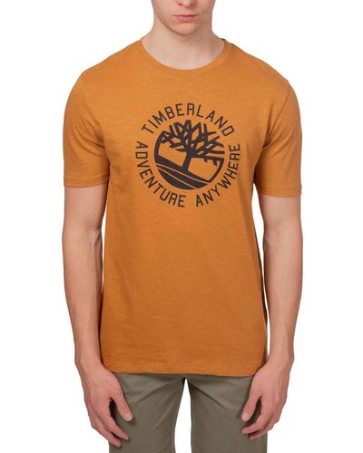 Timberland T-shirt In Flamed Cotton With Logo - Orange