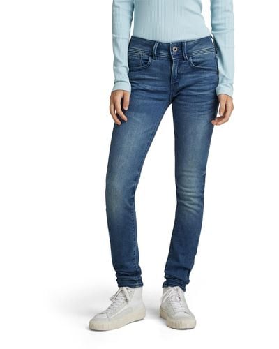 G-Star RAW Lynn Mid Waist Skinny Jeans - Blu