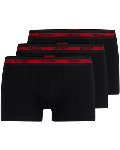 HUGO Dreier-Pack eng anliegende Boxershorts aus Stretch-Baumwolle mit kurzem Bein und Logos am Bund - Schwarz