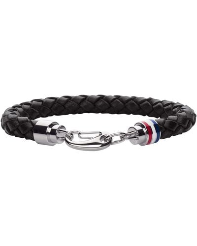 Tommy Hilfiger Men's Black Braided Leather Bracelet With Stainless-steel Closure