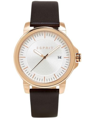 Esprit Edelstahl-Uhr mit Leder-Armband - Weiß