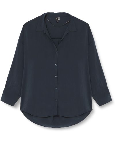 Vero Moda VMQUEENY LS Oversize Shirt WVN GA NOOS Hemd - Blau