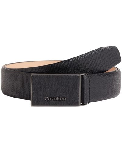 Calvin Klein Cintura Uomo Leather Inlay Plaque 3.5 cm Cintura in Pelle Sintetica - Nero