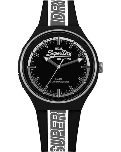 Superdry Analog Quarz Uhr mit Silikon Armband SYG238BW - Schwarz