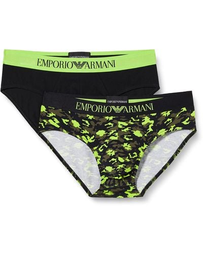 Emporio Armani 2 Pack Classic Pattern Mix Elastic Band Briefs - Green