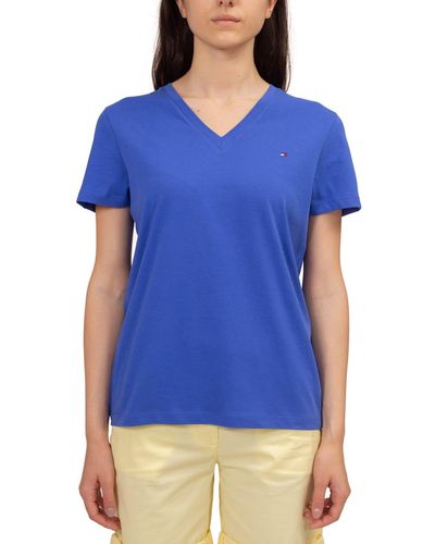 Tommy Hilfiger Basic T-Shirt mit V-Ausschnitt - Blau