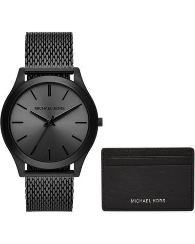 Michael Kors Runway Black Stainless Steel Mesh Watch & Leather Cardholder Gift Set