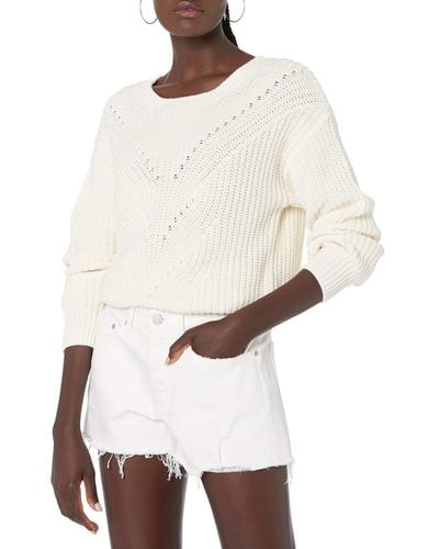 The Drop Selena Cable Front Cropped Sweater - Weiß