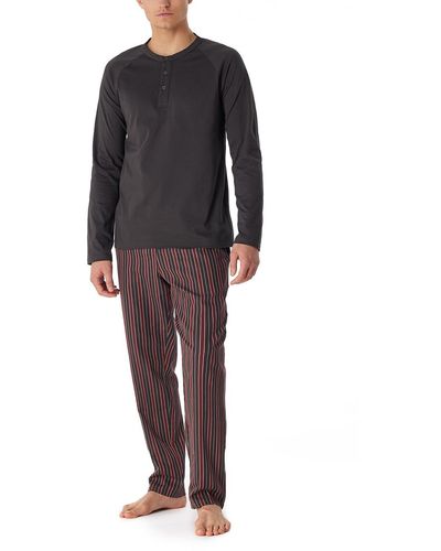 Schiesser Schlafanzug lang mit Webhose und mercerizisierter Baumwolle und Knopfleiste-Premium Pyjamaset - Mehrfarbig
