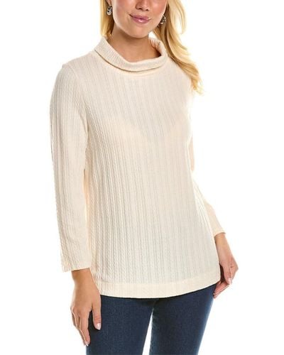 Jones New York Chain Cable Knit 3/4 Slv Funnel Neck - Natural