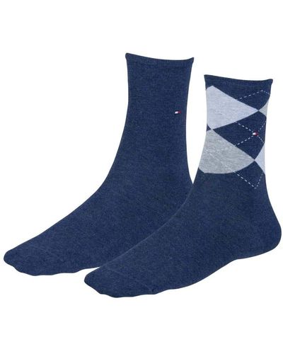 Tommy Hilfiger 2 Pack - S Clothing - Ladies Socks - Ankle Socks - Signature Embroidered Logo - Blue - Grey