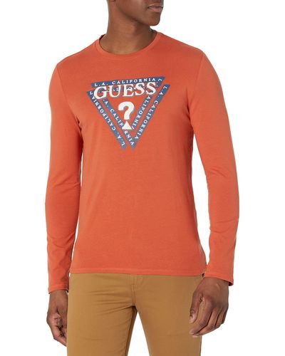 Guess T-shirt Round Neck Long Sleeves Jasin - Orange