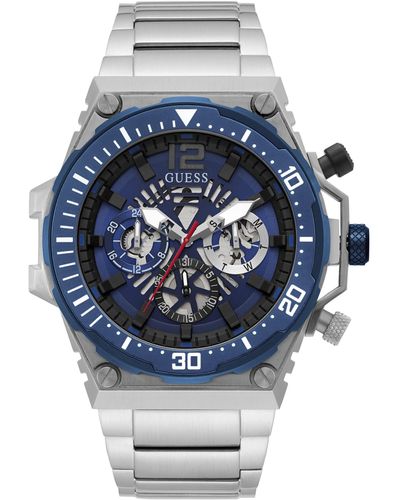 Guess Watches Exposure Montre Analogique Quartz avec Bracelet Acier Inoxydable GW0324G1 - Bleu
