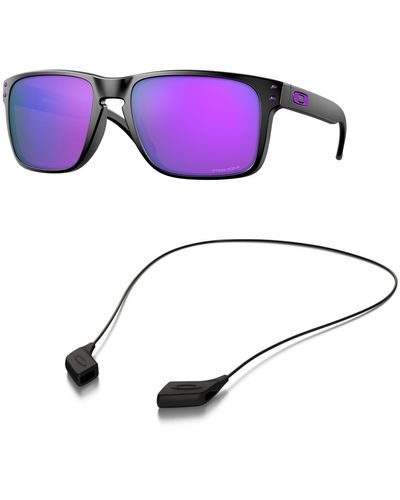 Oakley Sunglasses Bundle: Oo 9417 941720 Holbrook Xl Matte Black Prizm Accessory Shiny Black Leash Kit - Purple