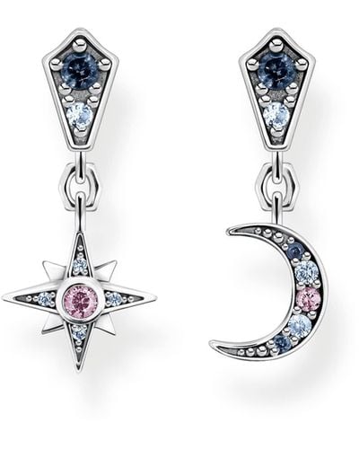 Thomas Sabo Sabo Ohrringe Royalty Stern und Mond mit Steinen aus 925 Sterlingsilber - Mehrfarbig