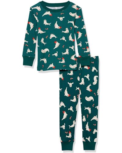 Amazon Essentials Conjuntos de Pijama Ceñidos de Algodón Niño - Verde