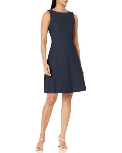 Tommy Hilfiger Logo Hardware At Shoulder Silky Rib Knit Fabric Sleeveless Dress - Blue