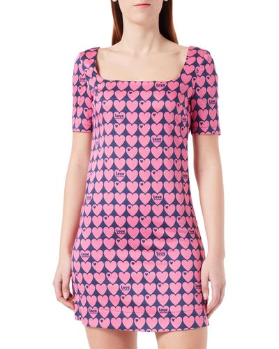 Love Moschino Slim Fit Short with Square Neckline Dress - Pink