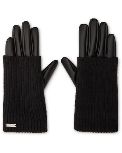 Steve Madden Soft Faux Leather Gloves With Ribbed Knit Cuff - Burgundy - Black