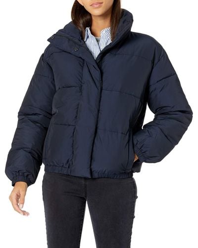 Amazon Essentials Relaxed Fit Mock-neck Short Puffer Jacket - Blue