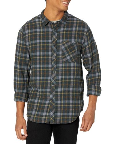 Billabong Mens Classic Long Sleeve Flannel Button Down Shirt - Gray