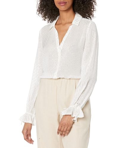 PAIGE Alinah Shirt V Neck Button Down Long Sleeve In White/silver