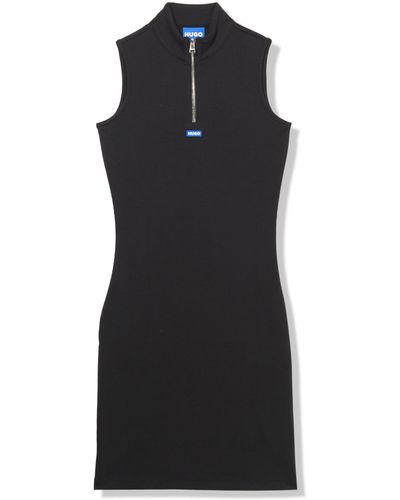 HUGO Half Zip Sleeveless Rib Dress Casual - Black