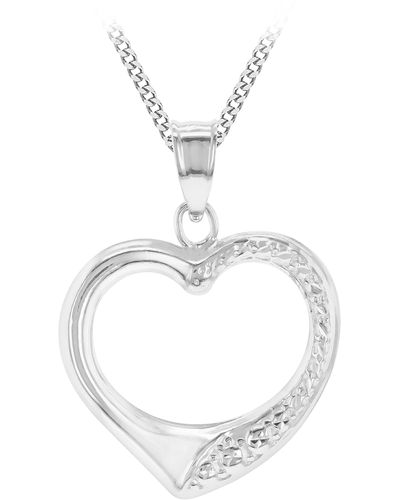 Amazon Essentials 9ct White Gold Cubic Zirconia Floating Heart Necklace - Metallic