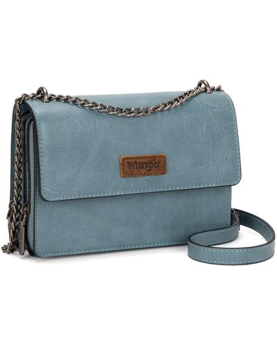 Wrangler Flap Crossbody Purse For Small Shoulder Bag With Chain Strap - Blue