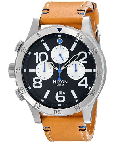 Nixon 48-20 Gun Rose Stainless Steel Chronograph Watch With Leather Band - Black