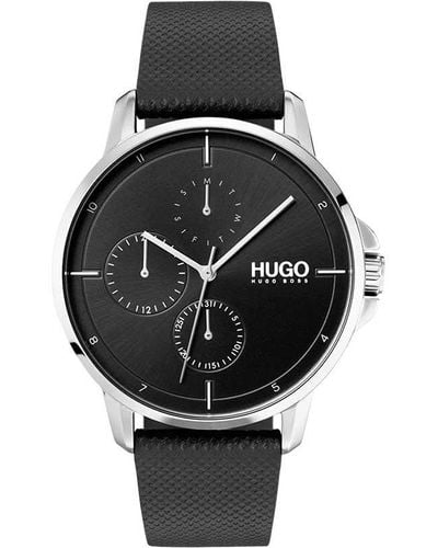 HUGO #focus Quartz Stainless Steel And Leather Strap Casual Watch - Black