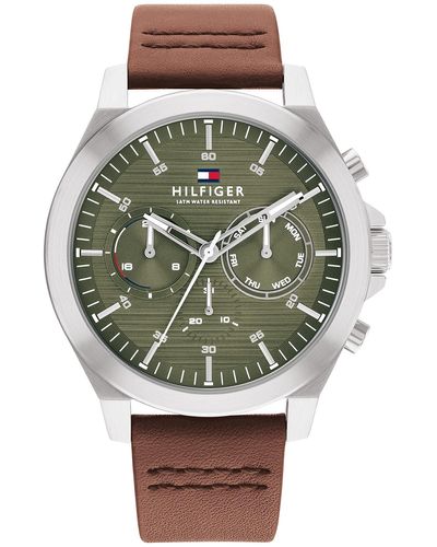 Tommy Hilfiger Quartz 1710522 Stainless Steel Case And Leather Strap Watch - Green
