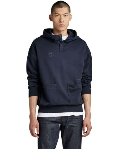 G-Star RAW Irregular Graphics Pocket Loose Sweater Hooded Sweatshirt - Blauw