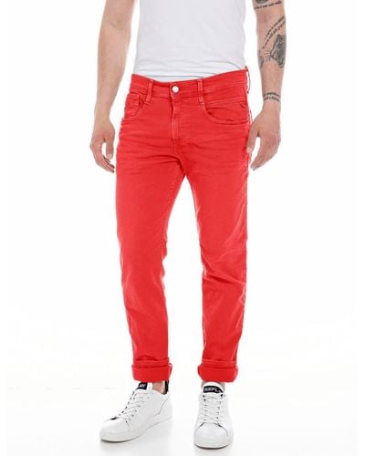 Replay Jeans Uomo Anbass Slim Fit Elasticizzati - Rosso