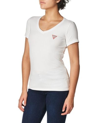 Guess Tee Shirt Iconique col V Jeans - Blanc