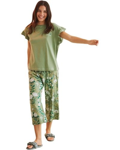 Women'secret Pijama Capri 100% algodón Estampado Verde