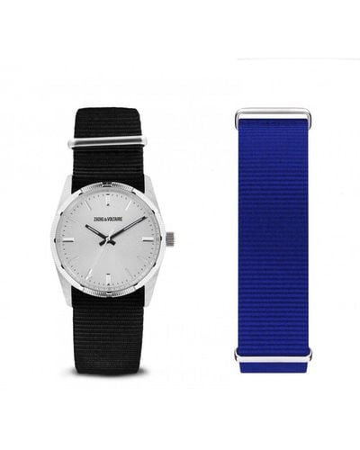 Zadig & Voltaire Mixte Adulte Analogique Quartz Montre avec Bracelet en Nylon ZVFA210 - Bleu