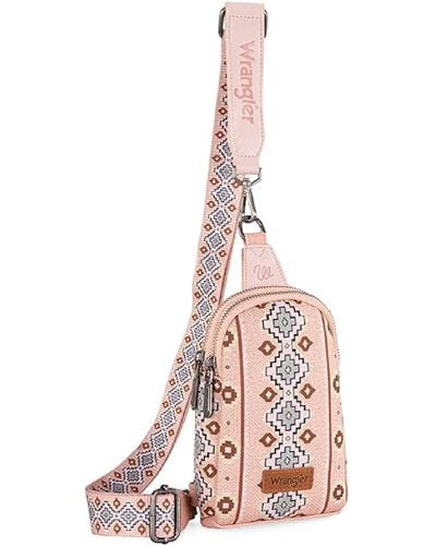 Wrangler Aztec Sling Bag Southwest Crossbody Bags Trendy Chest Bag - Pink