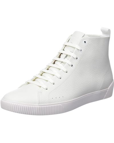 HUGO Grained-leather Trainers With Red Logo Label - White