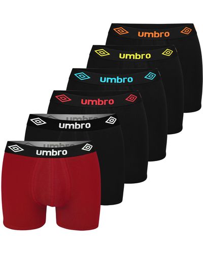 Umbro Boxershorts 6er Pack L Baumwoll Passform Atmungsaktiv Unterwäsche Unterhosen Männer Retroshorts - Rot