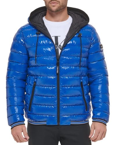 Calvin Klein Hooded Super Shine Puffer Jacket - Blue